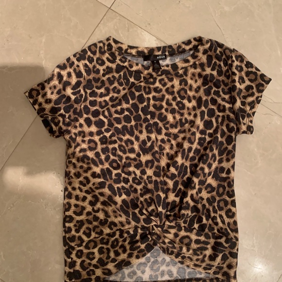 Aqua front tie leapord tee size xs - Picture 2 of 2